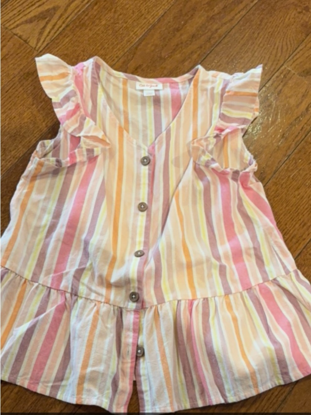 Cat & Jack Multicolor Pastel Stripe Ruffle Top